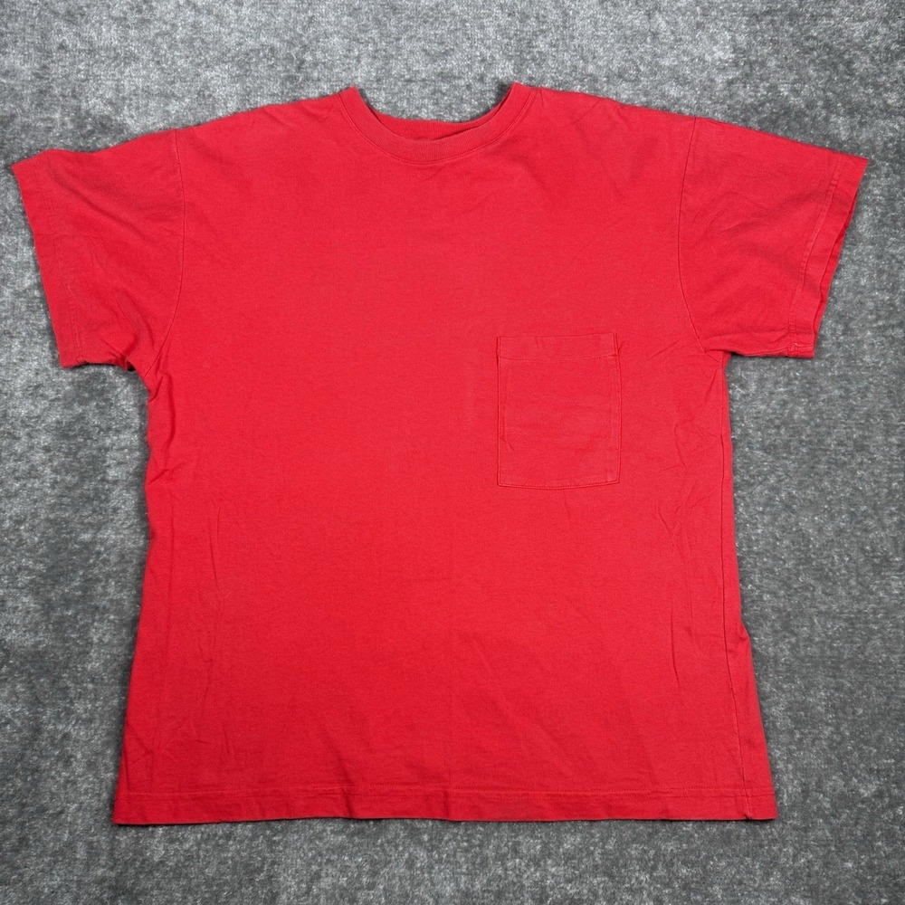 Vintage French Navy Petite T-Shirt Large Red USA Made Blank 90s Pocket